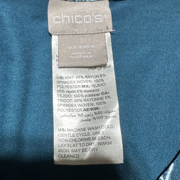 Chico's Women’s Pullover Long Sleeve Top Size 1 US M Teal Paisley V Neck NWT - Picture 6 of 8